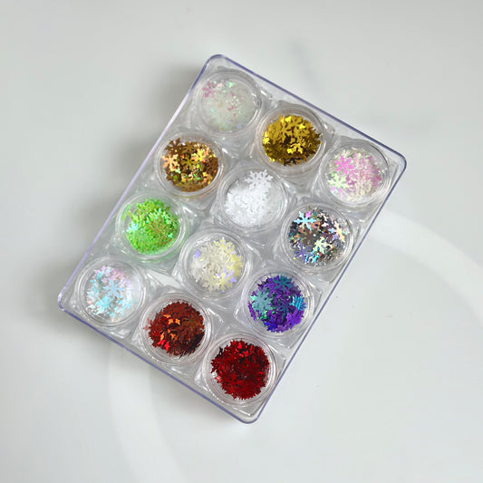 Snowflake Glitter Nail Art Set – 12 Colors