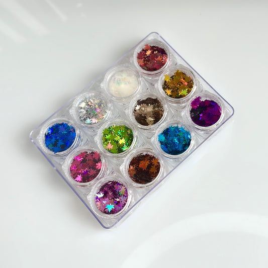 Maple Leaf Glitter Nail Art Set – 12 Colors